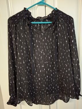 Simply Vera Vera Wang Black Printed V-Neck Long-Sleeve Blouse